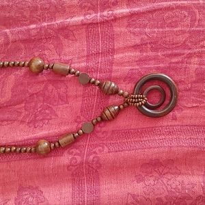 Wooden beaded boho necklace 28" with 2.5" pendant part
